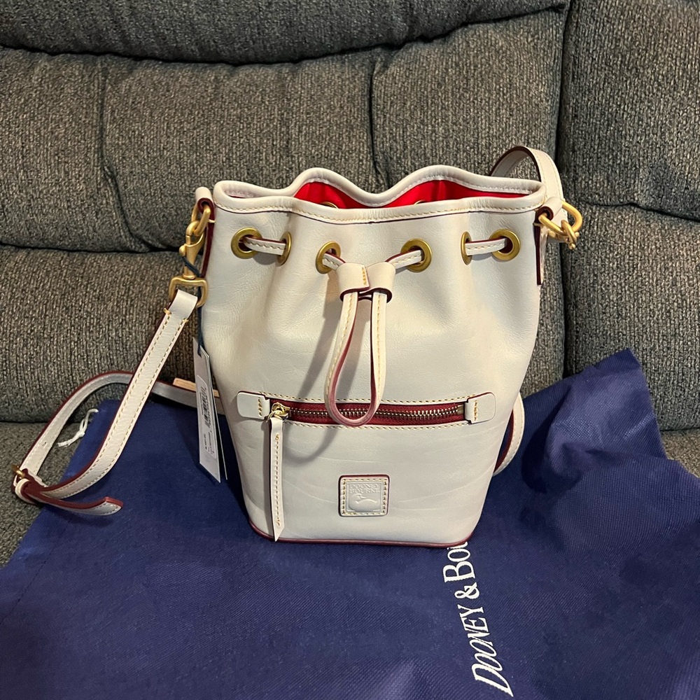 Dooney & Bourke Florentine Ecru Crossbody Bag with Red Accents